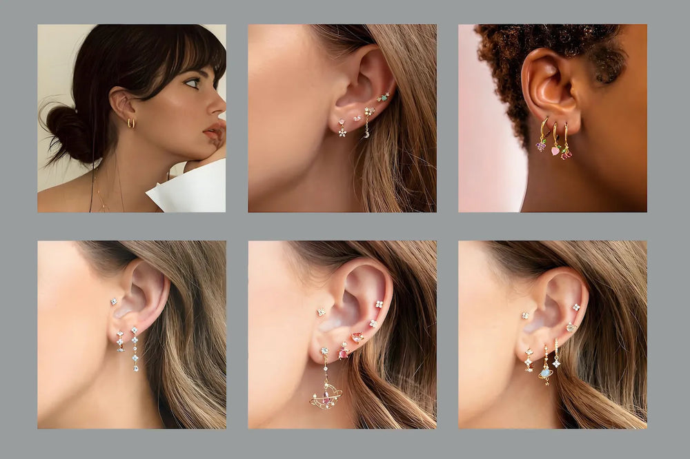 FITINY Stacked Earring Sets worn by models on different ears with a neutral background