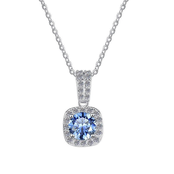 S925 Colorful Moissanite Pendant Necklace with Pavé-Set Halo & Hoop, 1ct D-Grade VVS1 Moissanite in 12 Dazzling Colors with GAR Certification, Sterling Silver Necklace - FITINY Jewelry