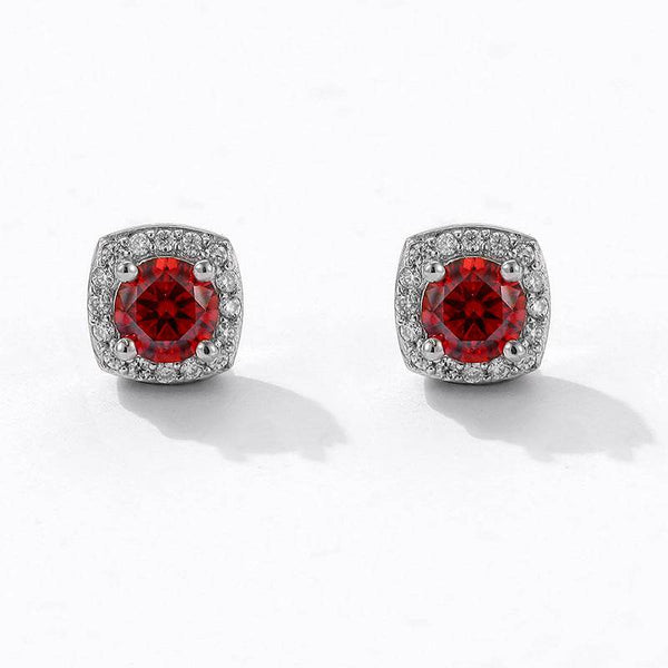 S925 Magnetic Multicolor Moissanite Square Halo Stud Earrings for Men Women, 0.5/1ct Round Cut, Inlaid Magnetic Earrings Non-Piercing Clip On Stud Earring - FITINY Jewelry