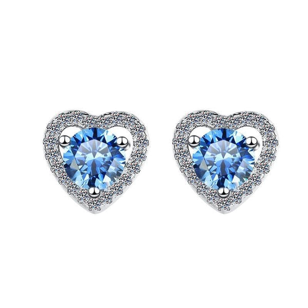 S925 Colorful Moissanite/CZ Heart Shape Halo Stud Earrings, 0.5ct D-Grade VVS Certificate, Hypoallergenic Sterling Silver Gift - FITINY Jewelry