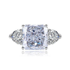 Multicolor Ice Flower Cut Square CZ Adjustable Ring, 10*10mm 8A Main Cubic Zirconia, Two Heart Side CZ, Dainty Luxe - FITINY Jewelry