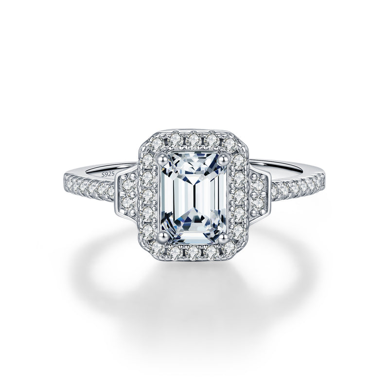 Emerald-Cut Moissanite Ring in Sterling Silver – Vintage-Ins - Front View - FITINY Jewelry