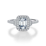 Emerald-Cut Moissanite Ring in Sterling Silver – Vintage-Ins - Front View - FITINY Jewelry