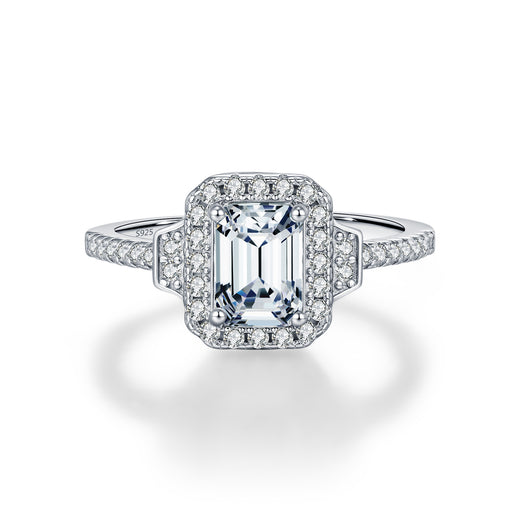 Emerald-Cut Moissanite Ring in Sterling Silver – Vintage-Ins - Front View - FITINY Jewelry