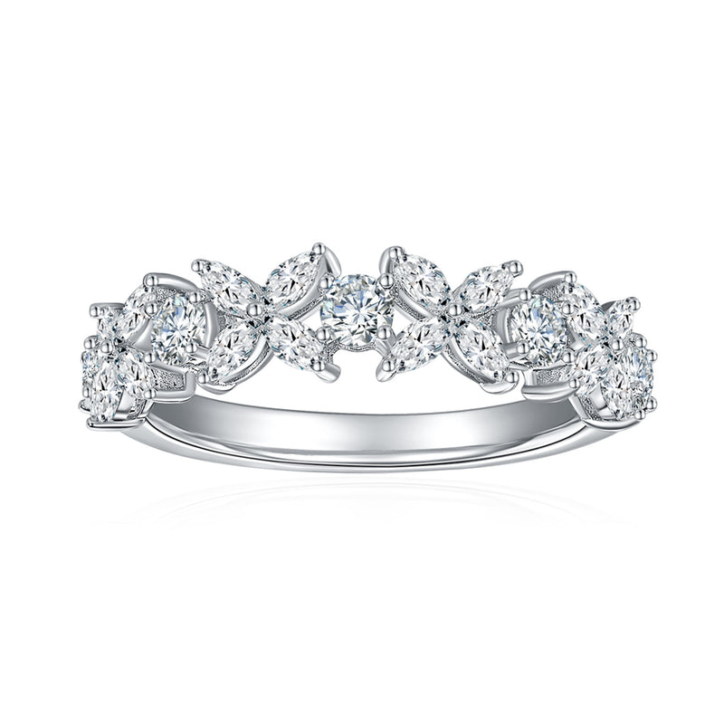 Four-Leaf Clover Moissanite Ring in Sterling Silver with Whi - Front View - FITINY Jewelry