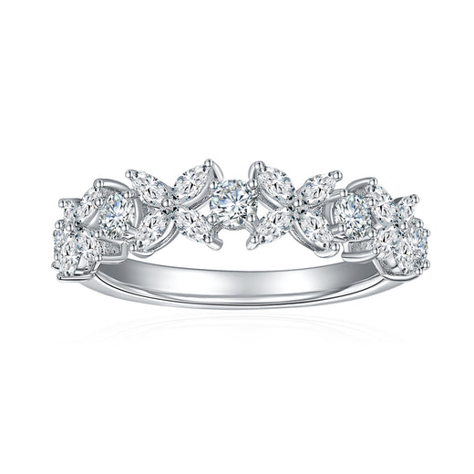 Four-Leaf Clover Moissanite Ring in Sterling Silver with Whi - Front View - FITINY Jewelry