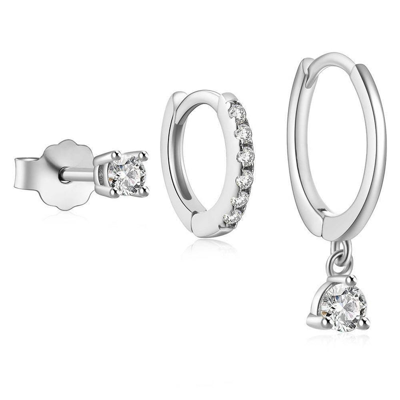 3 Pieces Twinkle Charm LuxeHoop & Stud Earring Set with Zirc - On Model View - FITINY
