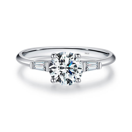 Round Moissanite-Embellished Sterling Silver Ring – Geometri - Front View - FITINY Jewelry