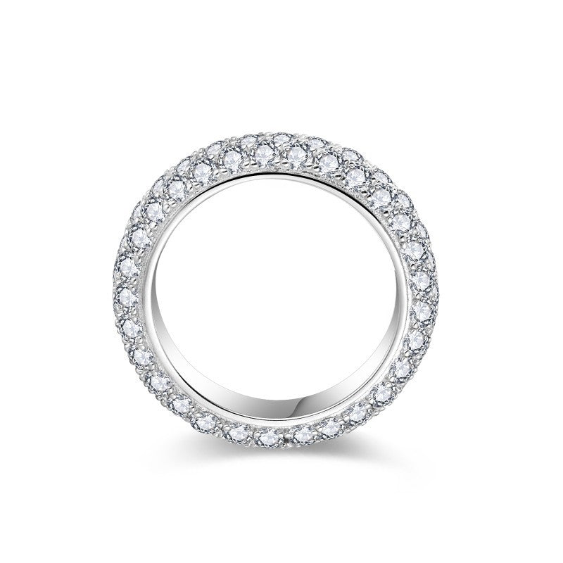 S925 Moissanite Three-Row Matching Couple Eternity Bands, Narrow 0.8ct & Wide 2.4ct Full Pave Rings, 18K White Gold Plated, US Size 4.5–10