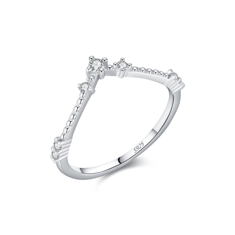 V-Shape Moissanite Accent Sterling Silver Ring for Women - Front View - FITINY Jewelry