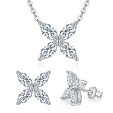 Four-Leaf Clover Moissanite Stud Earrings & Necklace Set in  - Front View - FITINY Jewelry