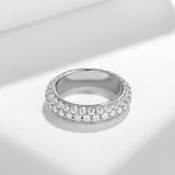 S925 Moissanite Three-Row Matching Couple Eternity Bands, Narrow 0.8ct & Wide 2.4ct Full Pave Rings, 18K White Gold Plated, US Size 4.5–10