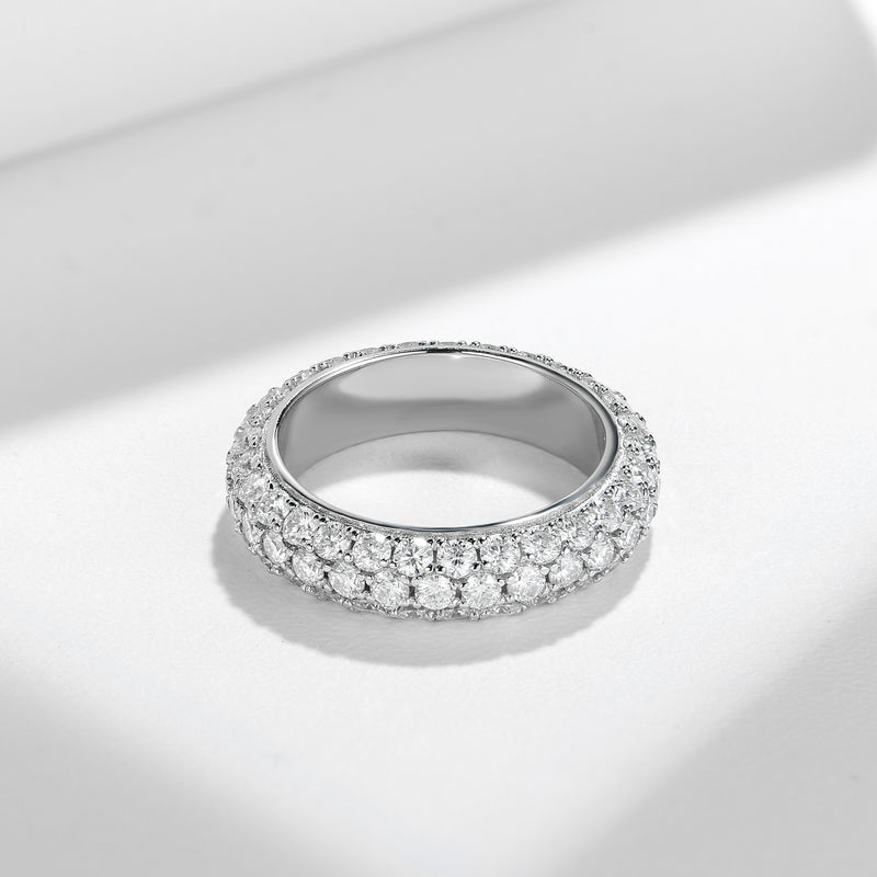 S925 Moissanite Three-Row Matching Couple Eternity Bands, Narrow 0.8ct & Wide 2.4ct Full Pave Rings, 18K White Gold Plated, US Size 4.5–10