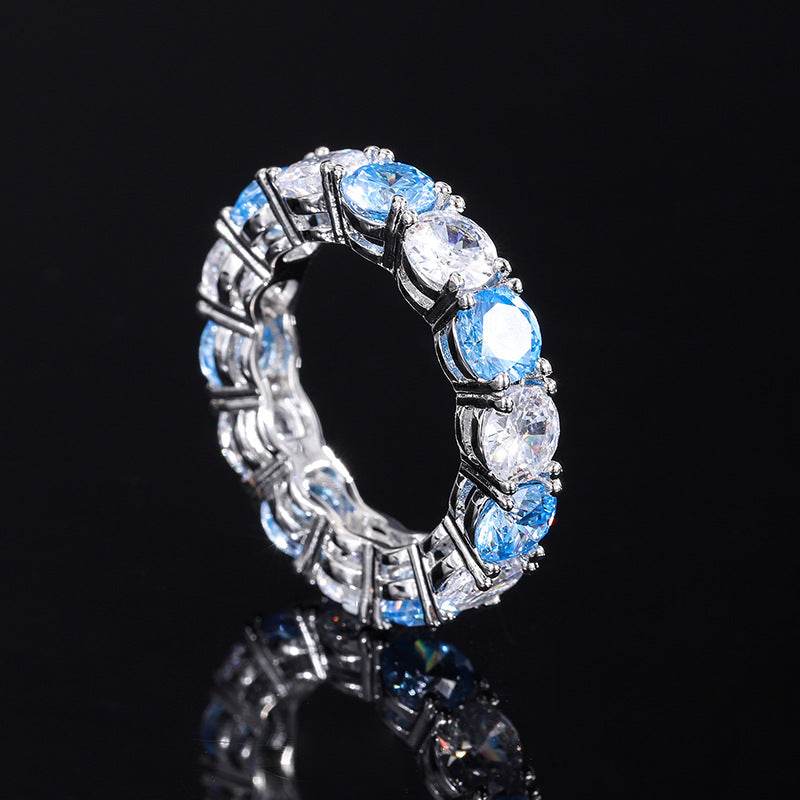S925 Geometric Stackable Band CZ Ring, 5mm Cubic Zirconia, Sterling Silver Retro Statement Ring for Men and Women - FITINY Jewelry