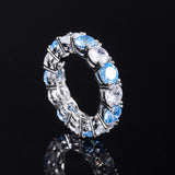 S925 Geometric Stackable Band CZ Ring, 5mm Cubic Zirconia, Sterling Silver Retro Statement Ring for Men and Women - Fitiny