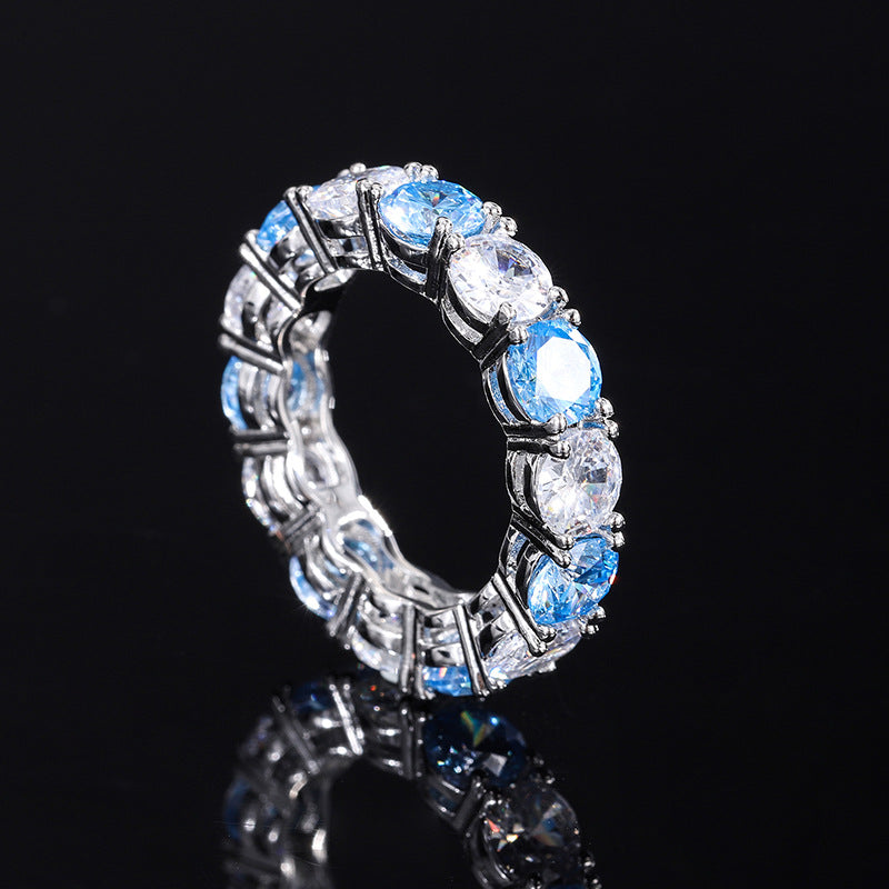 S925 Geometric Stackable Band CZ Ring, 5mm Cubic Zirconia, Sterling Silver Retro Statement Ring for Men and Women - Fitiny
