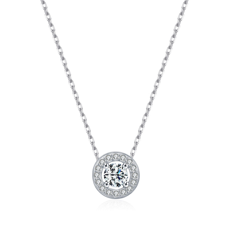Round Moissanite Pendant Necklace in Sterling Silver – Delic - Front View - FITINY Jewelry