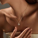Emerald-Cut Moissanite Pendant Necklace in Sterling Silver – - Side View - FITINY