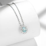 Paraba Blue Oval Moissanite Pendant Necklace in Sterling Sil - Front View - FITINY Jewelry