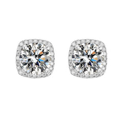S925 Magnetic Multicolor Moissanite Square Halo Stud Earrings for Men Women, 0.5/1ct Round Cut, Inlaid Magnetic Earrings Non-Piercing Clip On Stud Earring - FITINY Jewelry