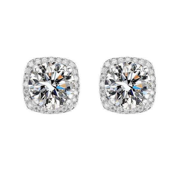 S925 Magnetic Multicolor Moissanite Square Halo Stud Earrings for Men Women, 0.5/1ct Round Cut, Inlaid Magnetic Earrings Non-Piercing Clip On Stud Earring - FITINY Jewelry