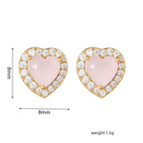 16 Pairs Pink Heart Stud Hoop Huggies Drop Earrings Set, 18K Gold Plated Stacking CZ & Pearl Designs, Planet Snowflake Moon Star