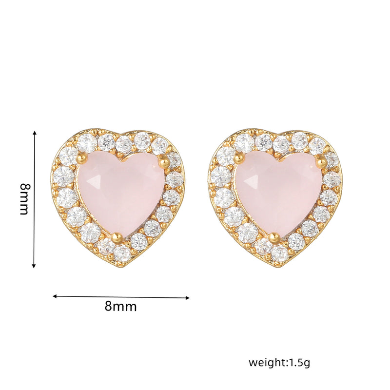 16 Pairs Pink Heart Stud Hoop Huggies Drop Earrings Set, 18K Gold Plated Stacking CZ & Pearl Designs, Planet Snowflake Moon Star