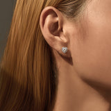 Sterling Silver Heart Stud Earrings with Moissanite Accents  - Side View - FITINY