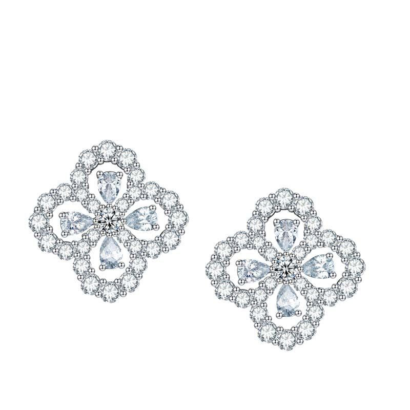 Four-Leaf Clover Drop Earrings in Sterling Silver with Moiss - Front View - FITINY Jewelry