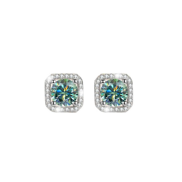 S925 Colorful Moissanite/CZ Square Halo Earrings, 0.5-1ct D-Grade VVS Certificate, Hypoallergenic Sterling Silver Jewelry Gift - FITINY Jewelry