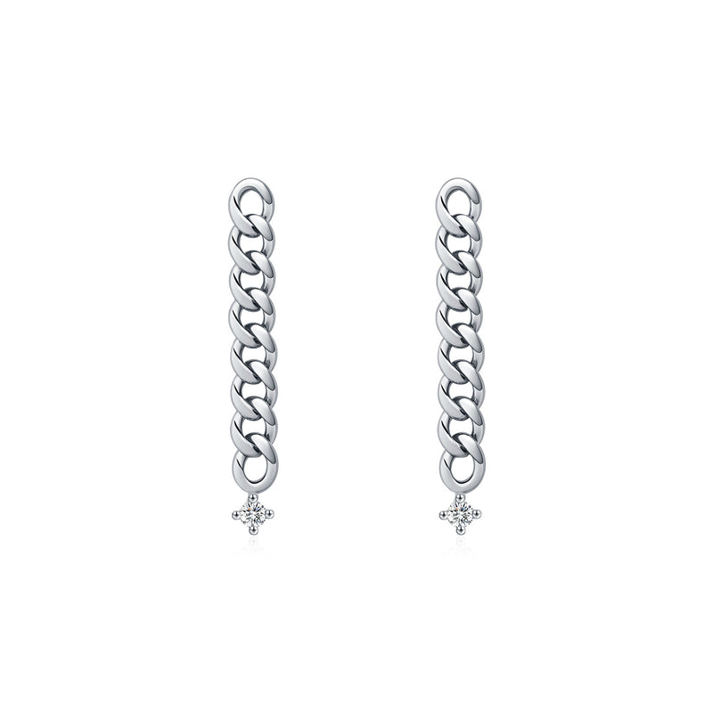 Geometric Single-Stone Chain Earrings in Sterling Silver wit - Front View - FITINY Jewelry