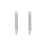 Geometric Single-Stone Chain Earrings in Sterling Silver wit - Front View - FITINY Jewelry