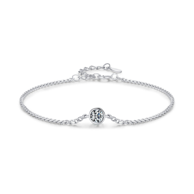 Minimalist Sterling Silver Moissanite Solitaire Bracelet wit - Front View - FITINY Jewelry