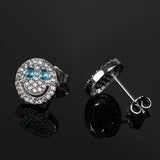 Smiling Face Zirconia Stud Earrings in Gold or White Gold Pl - Side View - FITINY