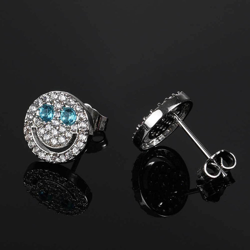 Smiling Face Zirconia Stud Earrings in Gold or White Gold Pl - Front View - FITINY Jewelry