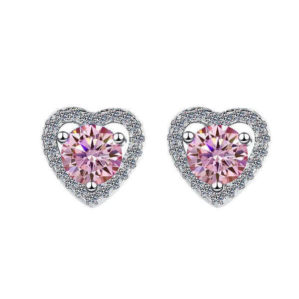 S925 Colorful Moissanite/CZ Heart Shape Halo Stud Earrings, 0.5ct D-Grade VVS Certificate, Hypoallergenic Sterling Silver Gift - FITINY Jewelry
