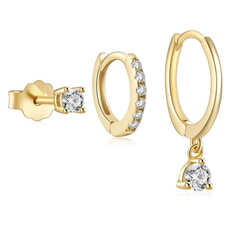 3 Pieces Twinkle Charm LuxeHoop & Stud Earring Set with Zirc - Detail View - FITINY Jewelry