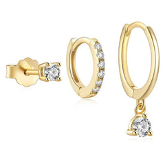 3 Pieces Twinkle Charm LuxeHoop & Stud Earring Set with Zirc - Detail View - FITINY Jewelry