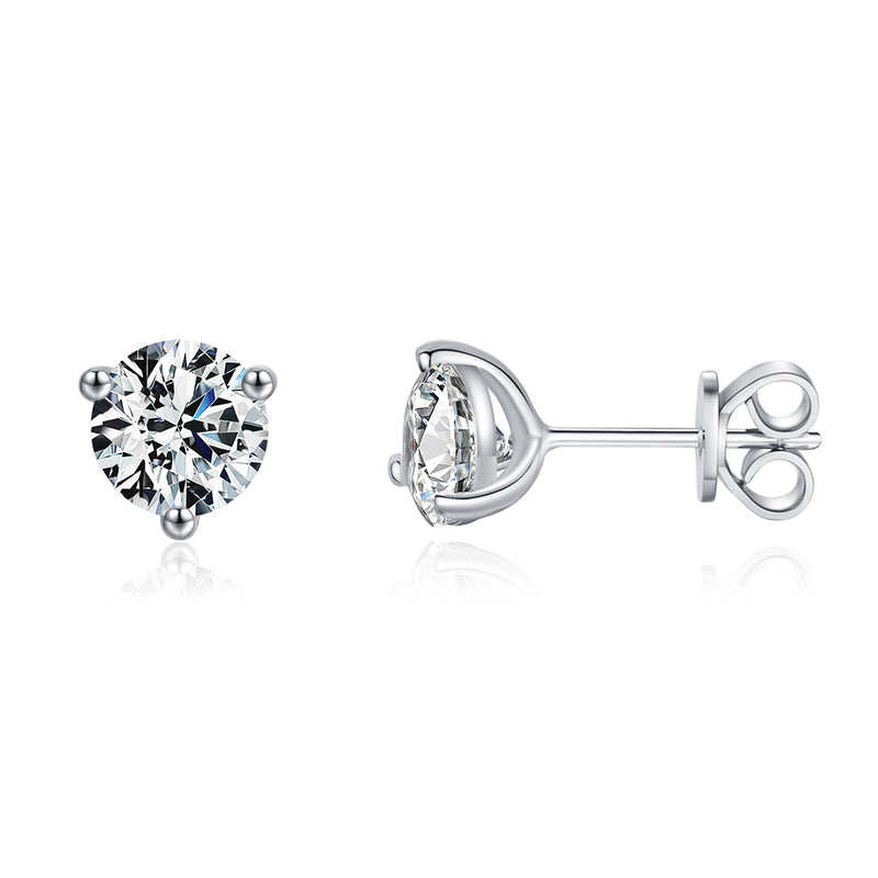 Round Moissanite Stud Earrings in Sterling Silver – Minimali - Front View - FITINY Jewelry