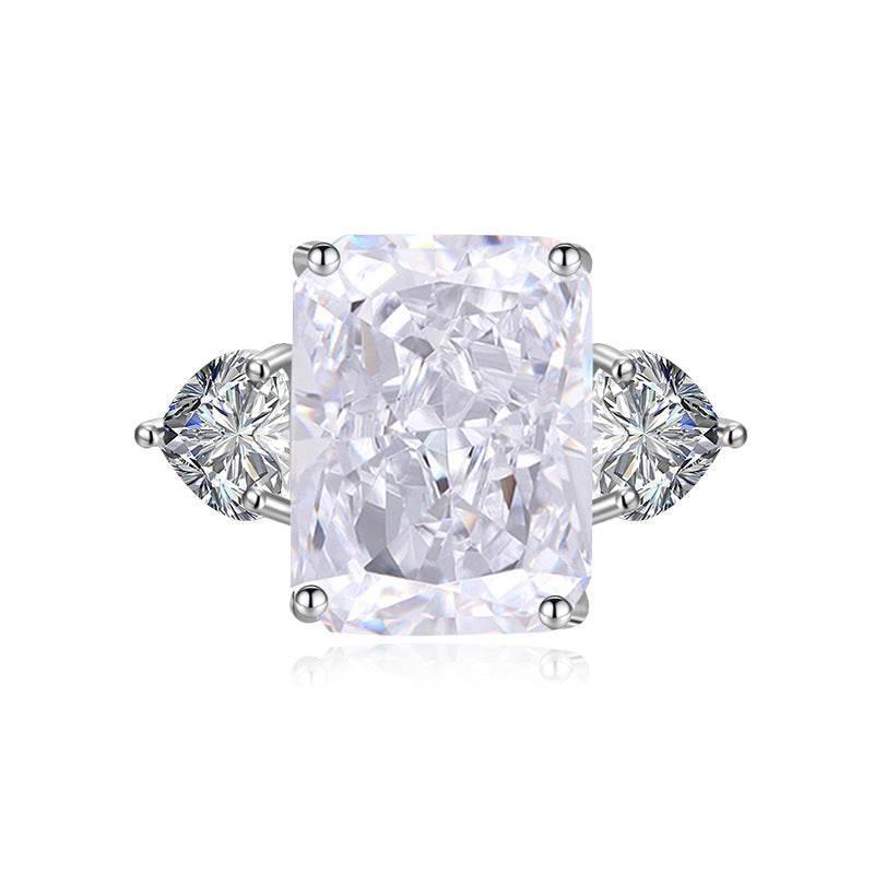 Multicolor Ice Flower Cut CZ Adjustable Ring, 10*14mm 5A Main Cubic Zirconia, Two Heart Side CZ, Dainty Luxe - FITINY Jewelry