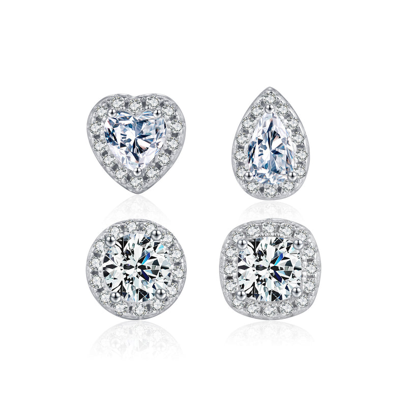 Heart, Teardrop, Square & Round Moissanite Stud Earrings in  - Front View - FITINY Jewelry