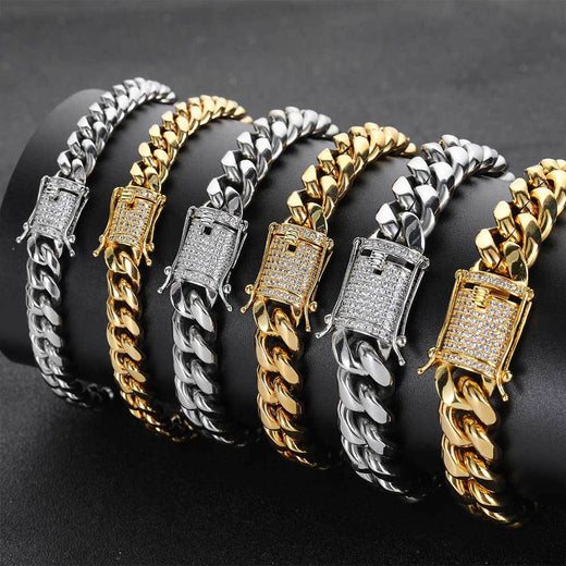 Cuban Link Hip Hop Bracelet — Premium Stainless Steel, Dual- - Front View - FITINY Jewelry