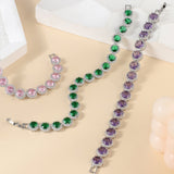 Dazzling Multicolor Cubic Zirconia Round Halo Bracelet, Colored Gem Stones, Adjustable Design, and Unique Patterns