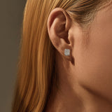 Emerald-Cut Moissanite Stud Earrings in Sterling Silver - Side View - FITINY
