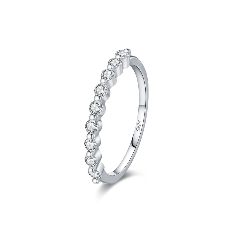 Geometric Moissanite Stackable Ring in Sterling Silver for W - Front View - FITINY Jewelry