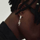 Lightning Bolt Zirconia Stud Earrings in Gold or White Gold  - Side View - FITINY