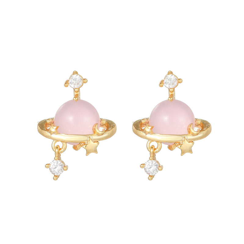 16 Pairs Pink Heart Stud Hoop Huggies Drop Earrings Set, 18K Gold Plated Stacking CZ & Pearl Designs, Planet Snowflake Moon Star