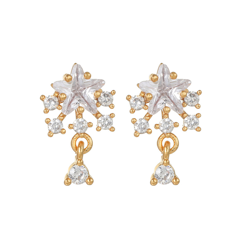 16 Pairs Pink Heart Stud Hoop Huggies Drop Earrings Set, 18K Gold Plated Stacking CZ & Pearl Designs, Planet Snowflake Moon Star
