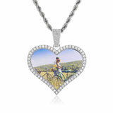 Heart-Shaped Photo Pendant Necklace with Zirconia Accents in - Front View - FITINY Jewelry