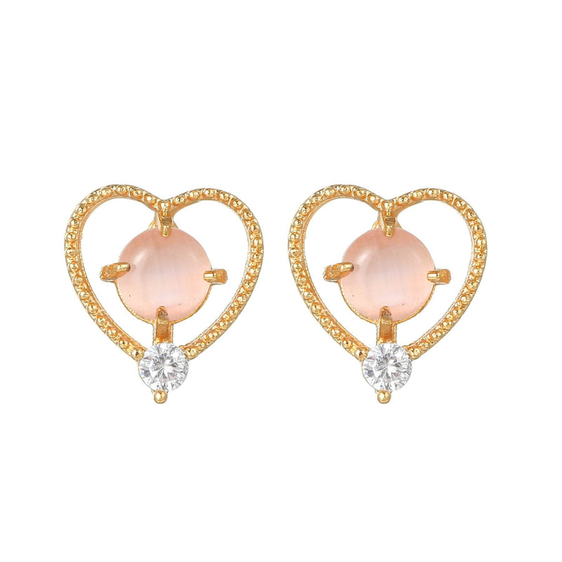 16 Pairs Pink Heart Stud Hoop Huggies Drop Earrings Set, 18K - Front View - FITINY Jewelry